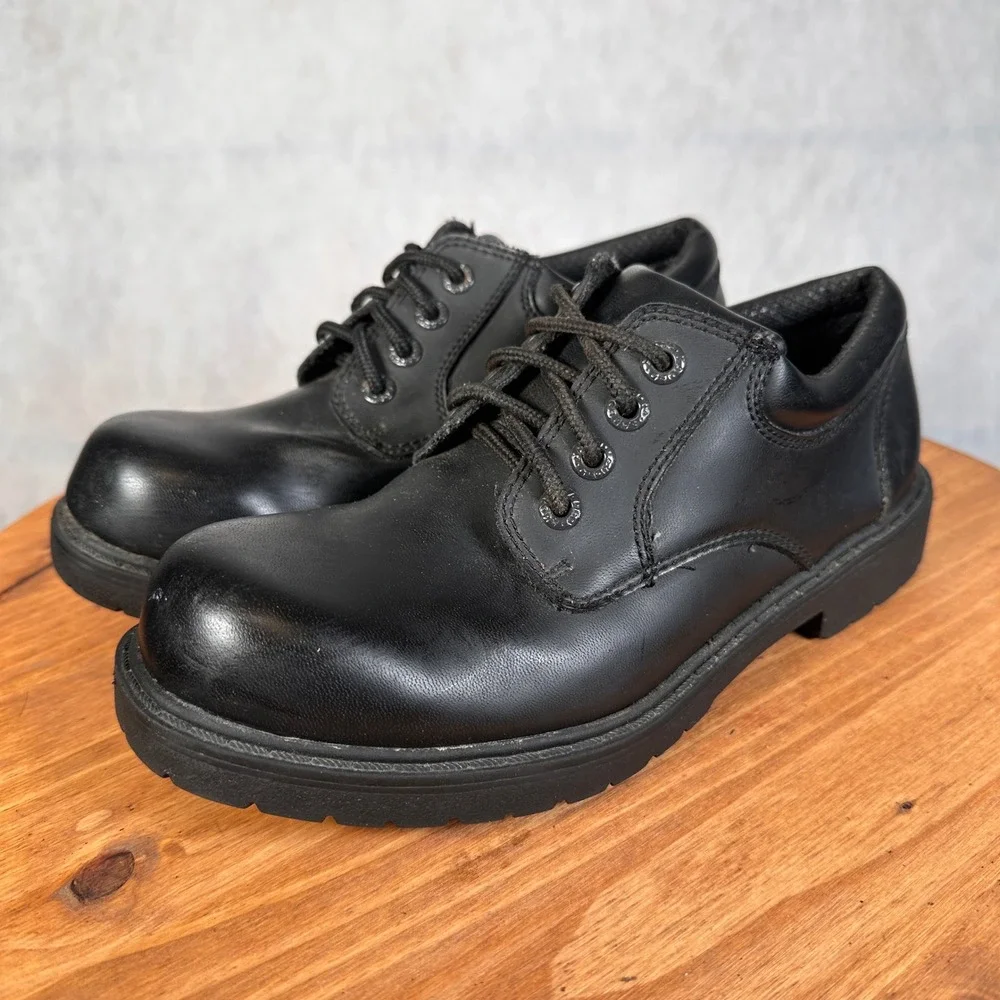 Faded Glory Oxford Shoes Mens Size 7 Black Good Lace Up Lug Sole Workwear